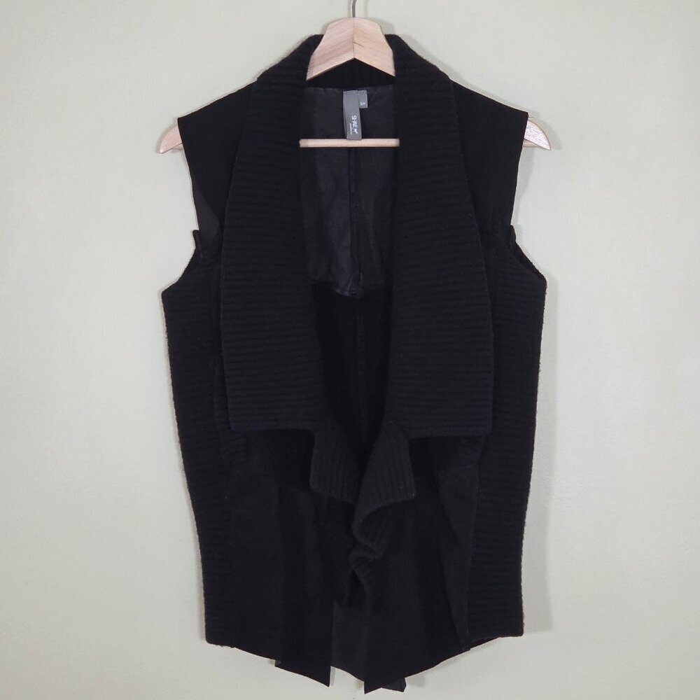 SI-IAE Cashmere Wool Suede Vest Women S Black Assymetric Luxury Anthro Goth Boho